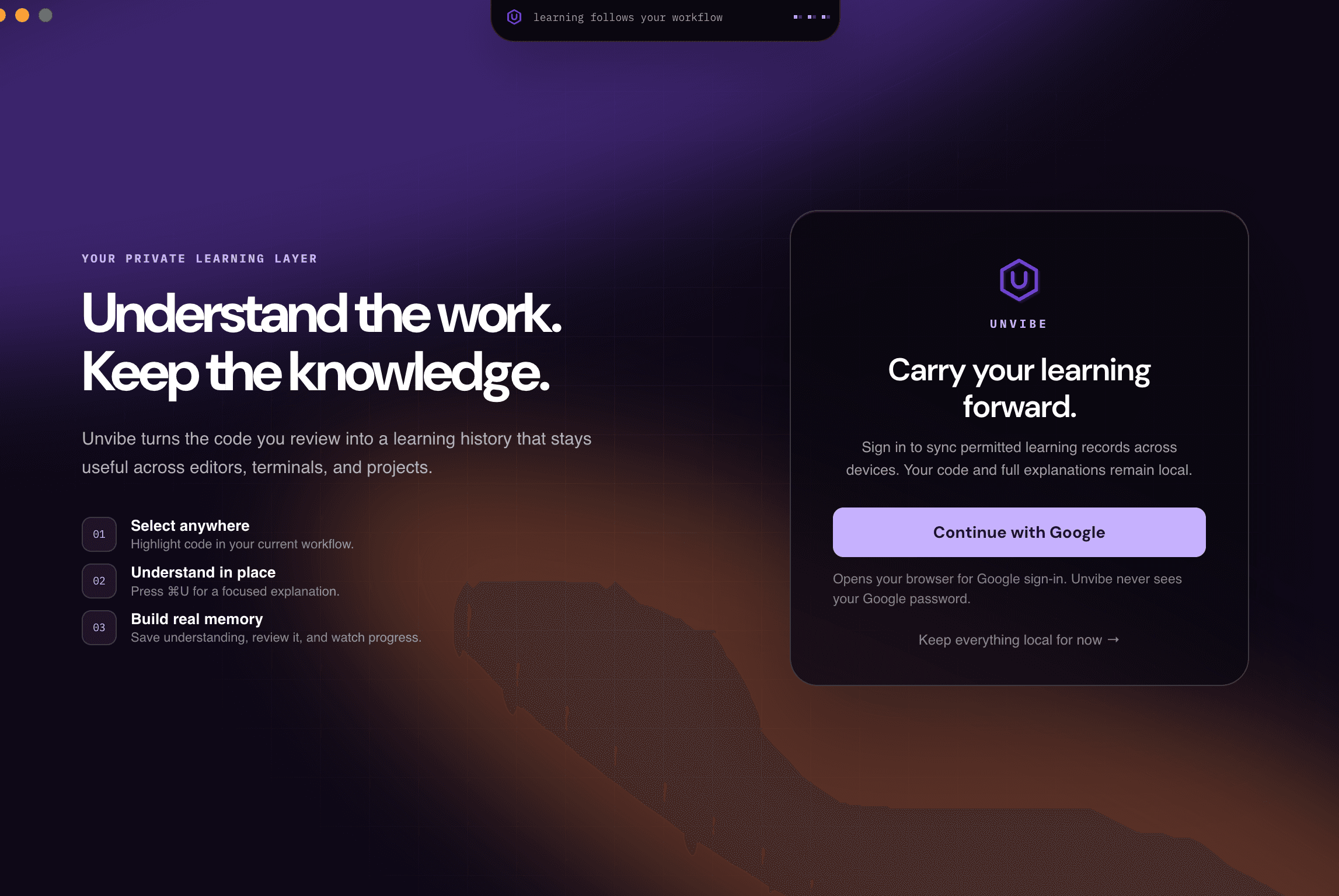 Unvibe learning interface with an explanation workflow
